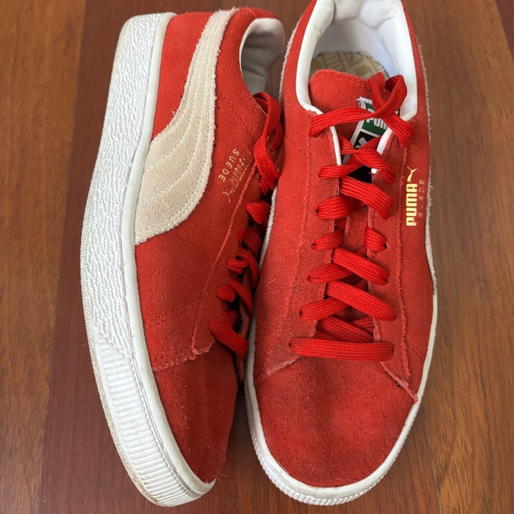Puma Red and White Suede Shoes